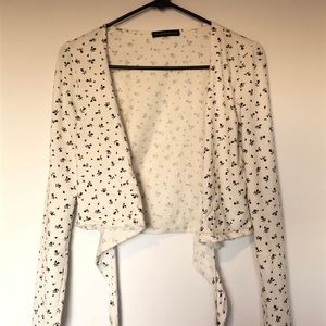 Brandy Melville White Floral Wrap Top